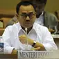 Menteri ESDM, Sudirman Said saat mengikuti Rapat Kerja dengan Komisi VII DPR RI di Kompleks Parlemen, Senayan, Jakarta, Selasa  (12/4). Rapat tersebut membahas Update Perkembangan soal Blok Masela dan Blok Mahakam. (Liputan6.com/Johan Tallo)