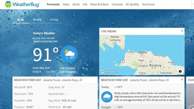 <p>Aplikasi prediksi cuaca dan hujan WeatherBug. (Dok: WeatherBug)</p>