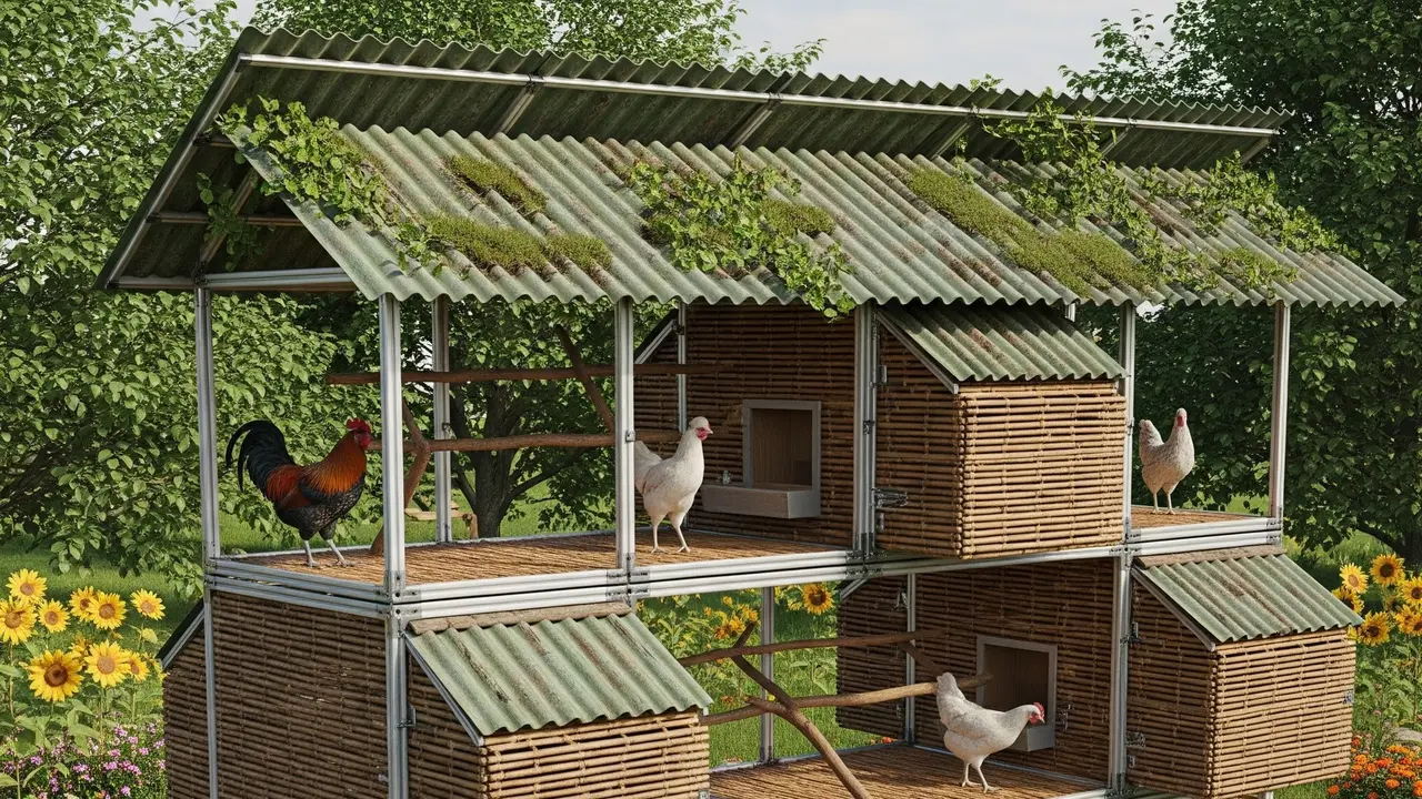 Model Kandang Ayam dari Rangka Besi Ringan dengan Nuansa Natural (Image by Gemini AI)
