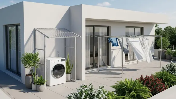 Model Rumah Mungil Tapi Muat Ruang Cuci Jemur Semi-Terbuka