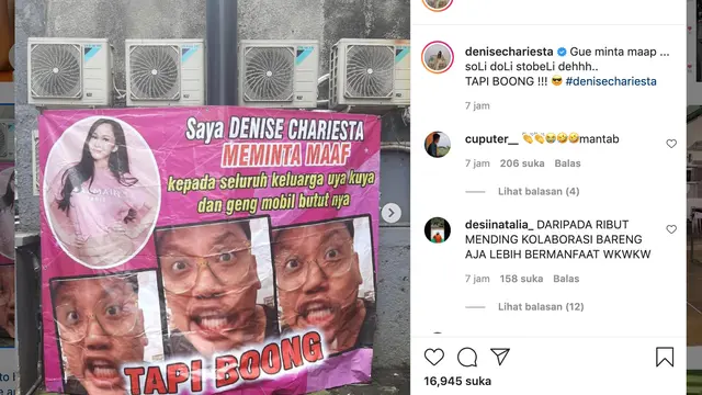 Unggahan Denise Chariesta. (Foto: Instagram @denisechariesta)