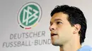 Michael Ballack, captain of the German team, gives a press conference on October 10, 2008 in Duesseldorf. German team prepares for a World Cup qualifying match against Russia on October 11, 2008. AFP PHOTO/VOLKER HARTMANN