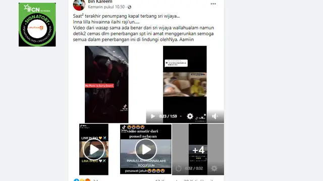 Cek Fakta Liputan6.com menelusuri rangkaian video yang diklaim saat-saat terakhir penumpang Sriwijaya Air