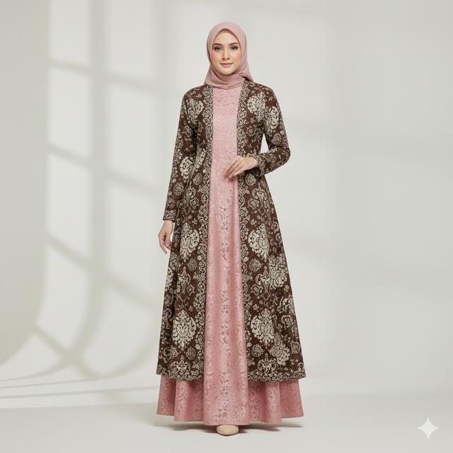 Gamis Brokat dengan Blazer Outer Batik (Gemini AI)