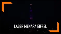 Pertunjukan laser memukau warnai peringatan ulang tahun Menara Eiffel yang ke-130. Ikon Prancis itu berwarna-warni selama 12 menit.