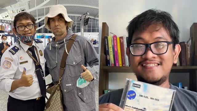 Liam Gallagher bersama penggemarnya di bandara Bali