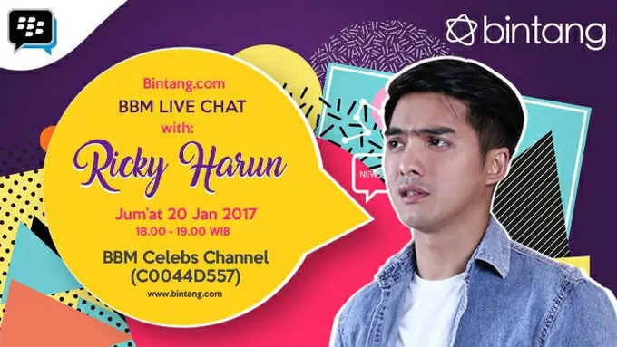 Event BBM Live Chat bersama Ricky Harun akan digelar pada Jumat, 20 Januari 2017 pukul 18.00 sampai 19.00 WIB.
