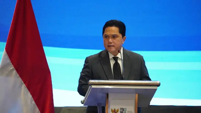 Menteri BUMN Erick Thohir dalam Forum US-ASEAN Business Council (US-ABC) pada di Ballroom Grha Pertamina, Jakarta, Rabu (24/5/2023).