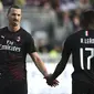Striker AC Milan Rafael Leao dan  Zlatan Ibrahimovic. (Spada(/LaPresse via AP)