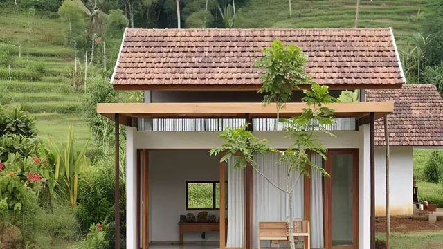 Gambar Rumah Sederhana Ukuran 6x9 di Kampung dengan Kebun Kecil/via Meta AI