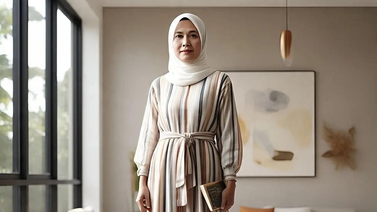 Gamis Motif Garis-garis Kekinian untuk Usia 40-50 Tahun
