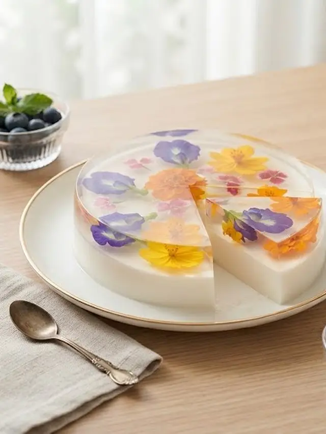 Ilustrasi Puding Edible Flower