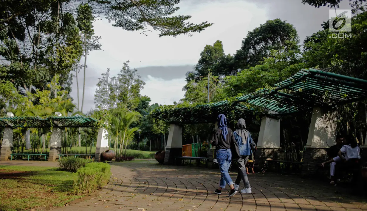 Sejumlah warga berekreasi di Taman Tabebuya, Jagakarsa, Jakarta, Kamis (14/3). Dinas Kehutanan DKI Jakarta menganggarkan Rp 130 miliar untuk membangun 53 Taman Maju Bersama (TMB) di tahun 2019. (Liputan6.com/Faizal Fanani)