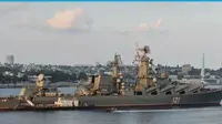 Moskva, kapal utama Angkatan Laut Rusia di Laut Hitam, telah "rusak parah" oleh ledakan amunisi, kata media pemerintah - AFP/File