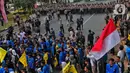 Barikade polisi menjaga aksi unjuk rasa atau demo BBM naik di kawasan Patung Kuda, Jakarta, Senin (5/9/2022). Dalam aksi ini, para mahasiswa tersebut mendesak Presiden Jokowi untuk menurunkan harga BBM bersubsidi, yang baru saja naik pada akhir pekan lalu. (Liputan6.com/Angga Yuniar)
