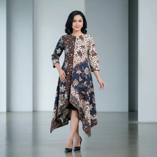 Model Tunik Batik Panjang dengan Detail Asimetris Modern
