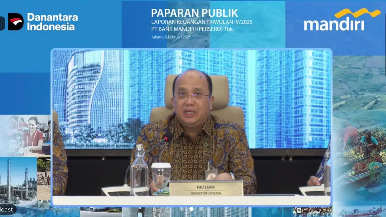 Direktur Utama Bank Mandiri Riduan, saat Laporan Keuangan Triwulan IV 2025 Mandiri, Kamis (5/2/2026). (Foto: Liputan6.com/Tira Santia)