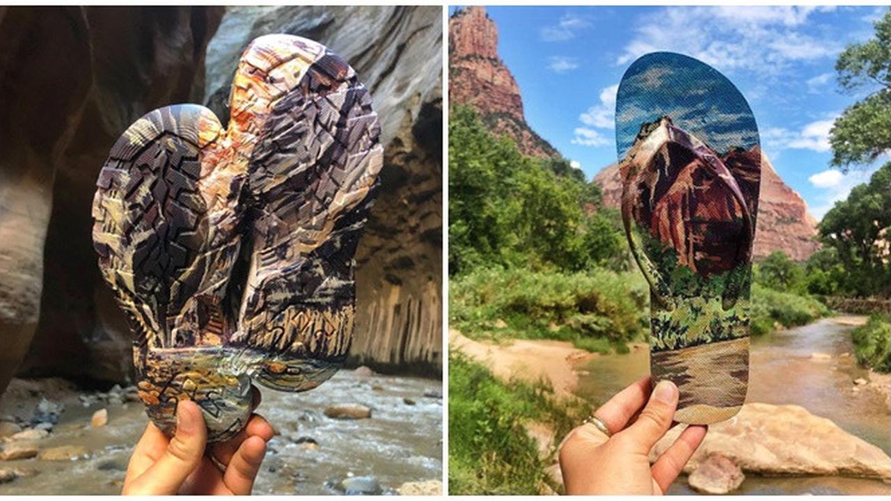 6 Potret Perpaduan Lukisan di Alas Kaki dan Pemandangan, Unik Pakai Barang Bekas