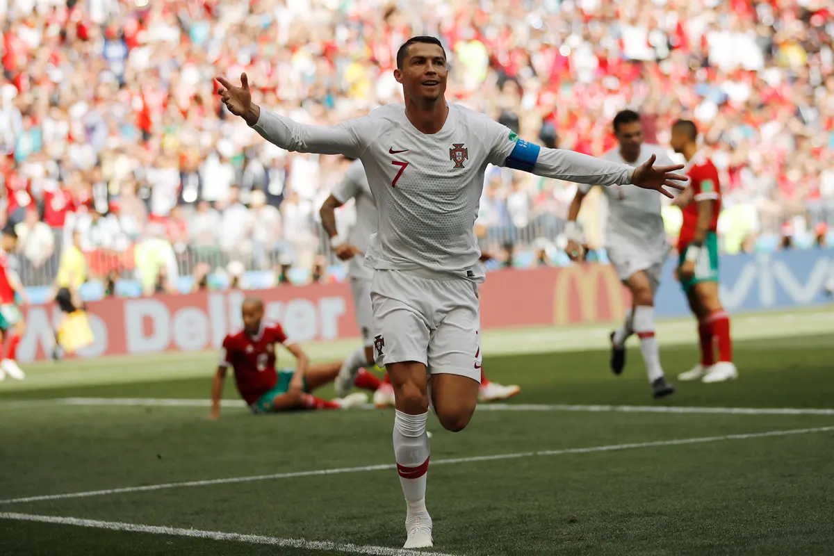 Selebrasi Ronaldo Usai Cetak Gol ke Gawang Maroko