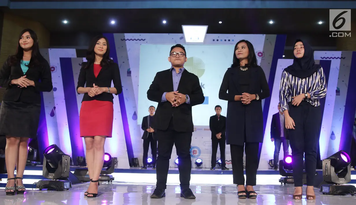 Lima finalis saat audisi news presenter competition EGTC 2018 di Universitas Negeri Semarang (UNNES), Semarang, Kamis (19/). Audisi news presenter competition EGTC 2018 memenangkan 5 finalis. (Liputan6.com/Herman Zakharia)