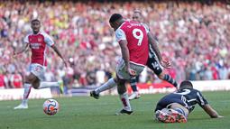 Dramatis lantaran dua gol kemenangan Arsenal tercipta di menit injury time babak kedua. (AP Photo/Kirsty Wigglesworth)