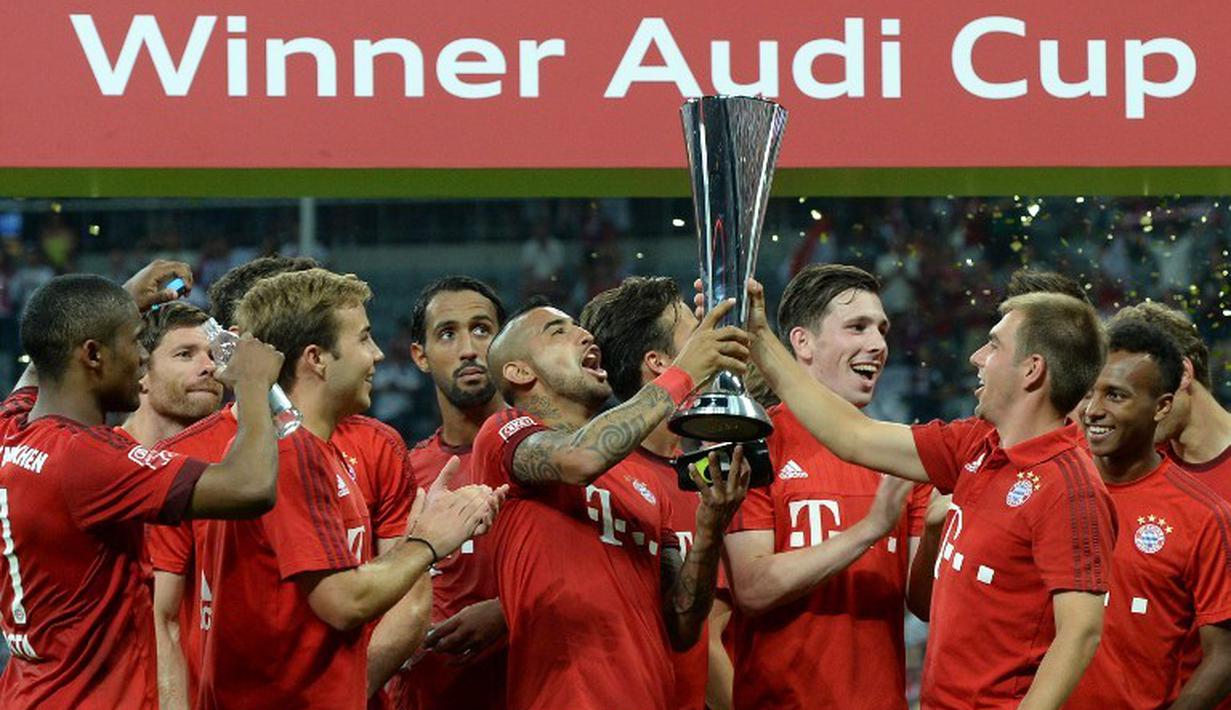 Bayern Munchen tampil sebagai juara Audi Cup 2015 setelah mengalahkan Real Madrid 1-0 di partai final yang berlangsung di Stadion Allianz Arena, Munchen, Jerman. Kamis (6/8/2015) dini hari WIB. (AFP Photo/Christof Stache)