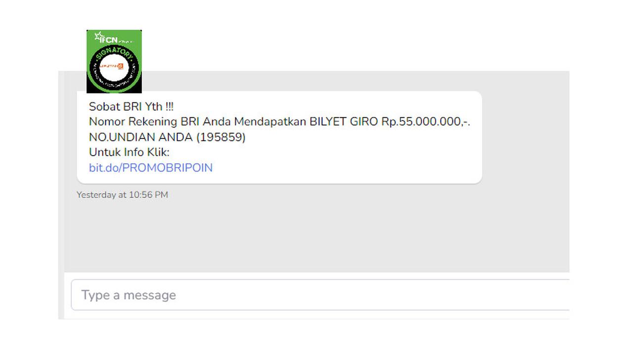 Tangkapan layar  informasi BRI bagikan bilyet giro sebesar Rp 55 juta