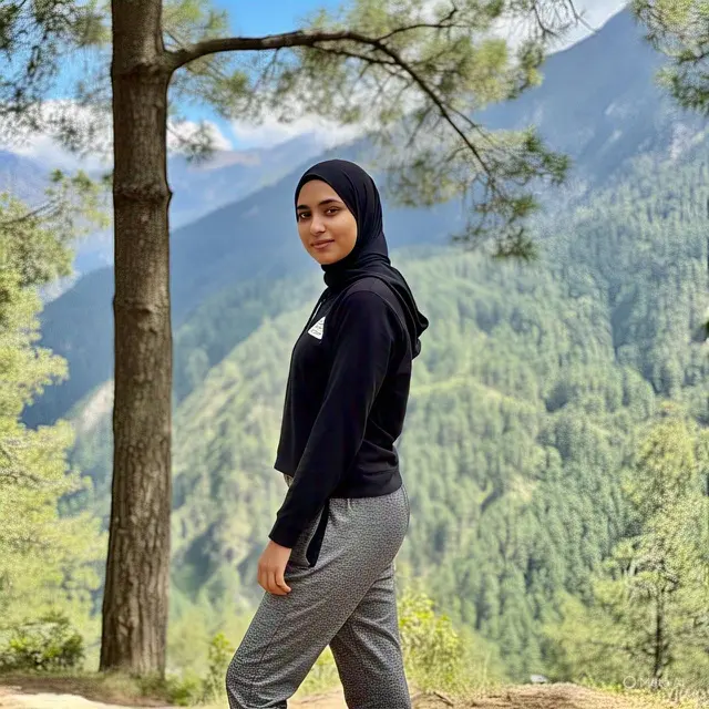 Camping Outfit Hijab. Foto: Meta AI