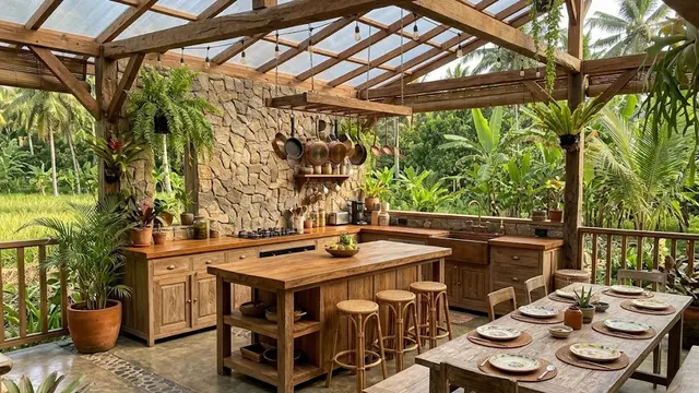 Dapur Rustic dengan Atap Transparan