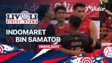 Berita video highlights laga final four Livoli Divisi Utama 2022 putra antara Indomaret Sidoarjo melawan Surabaya BIN Samator, Jumat (4/11/2022) pagi hari WIB.
