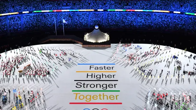 Delegasi atlet mengambil bagian dalam upacara pembukaan Olimpiade Tokyo 2020, di Stadion Olimpiade, di Tokyo, pada 23 Juli 2021. François-Xavier MARIT/AFP