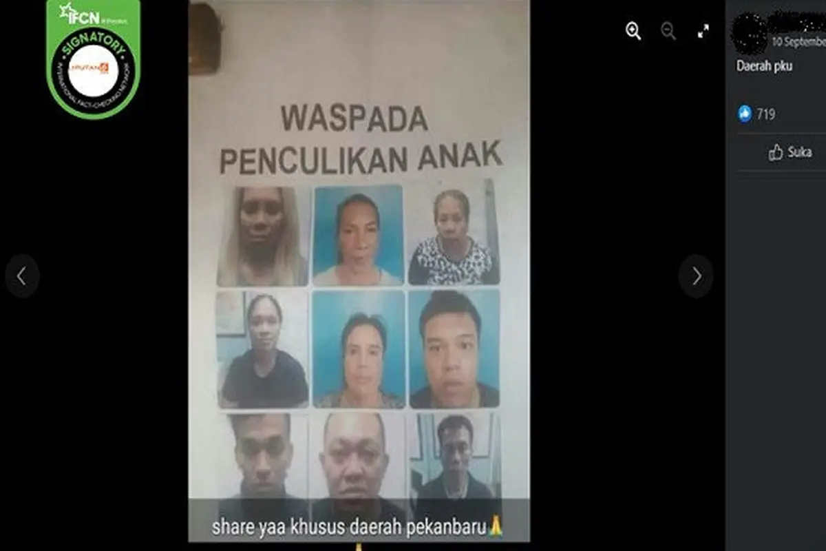 Gambar Tangkapan Layar Foto yang Diklaim Pelaku Penculikan Anak di Pekanbaru (sumber: Facebook).