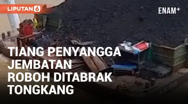 Kapal Tongkang Batu Bara Tabrak Tiang Penyangga Jembatan Aurduri 1 hingga Roboh