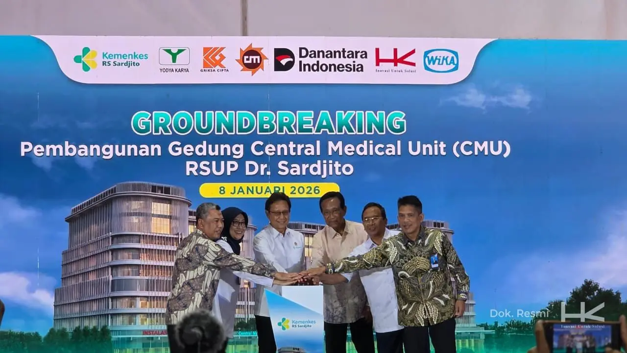 KSO Hutama Karya dan Wika resmi memulai pembangunan gedung Central Medical Unit (CMU) RSUP Dr. Sardjito Yogyakarta. Proyek 13 lantai ini merupakan bagian dari transformasi infrastruktur kesehatan nasional. (Dok HK)