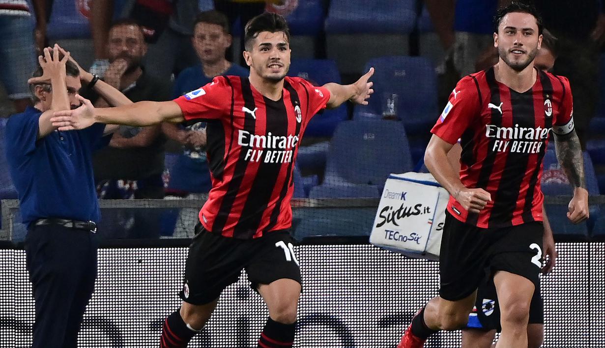 AC Milan bermain menyerang dari menit awal dimulainya babak pertama. Hasilnya Brahim Diaz mampu mencetak gol ketika laga baru berjalan sembilan menit. Diaz sukses mengkonversi umpan tarik Davide Calabria menjadi tembakan keras. AC Milan unggul 1-0. (Foto: AFP/Miguel Medina)