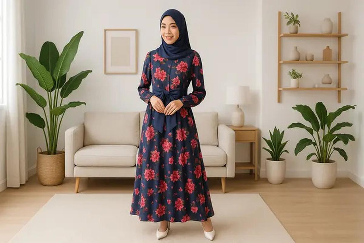 7 Model Gamis Motif Bunga yang Memikat Hati, Tampilan Gaya Feminin Tapi Stylish