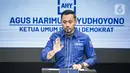 Ketua Umum Partai Demokrat Agus Harimurti Yudhoyono (AHY) saat konferensi pers terkait KLB Partai Demokrat di DPP Pusat Partai Demokrat, Jakarta, Jumat (5/3/2021). AHY menyebut acara yang diklaim sebagai KLB Demokrat di Deliserdang ilegal. (Liputan6.com/Faizal Fanani)