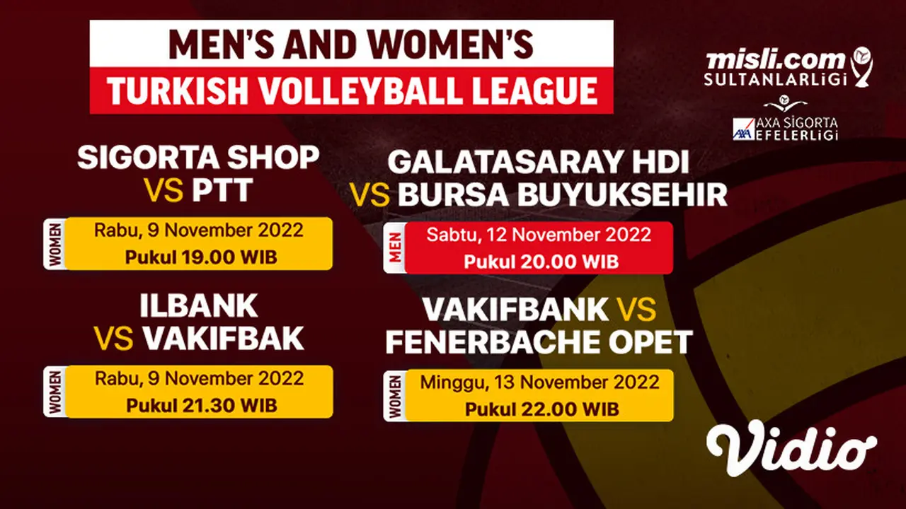 Jadwal Lengkap Liga Voli Turki Putra dan Putri 2022/23 Live Vidio 9 sampai 13 November 2022