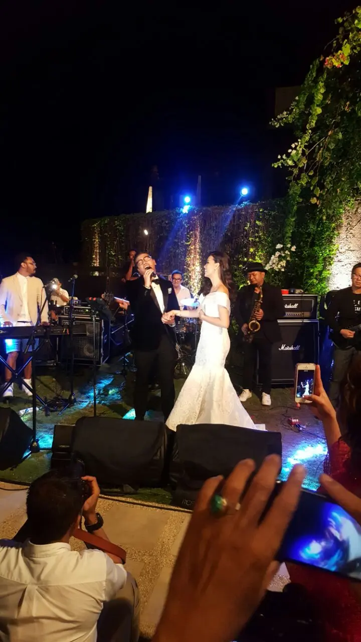 Sammy Simorangkir dan Viviane saat resepsi pernikahan di Bali (Reza/Vidio.com)