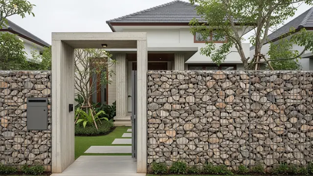 Pagar Batu Kali dan Beton Minimalis