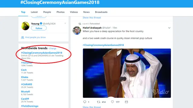 Penutupan Asian Games jadi Trending Topic di Dunia, Warganet Ucapkan Terima Kasih