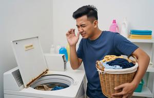 Ilustrasi mesin cuci yang mengeluarkan bau tidak sedap. Foto: Gemini