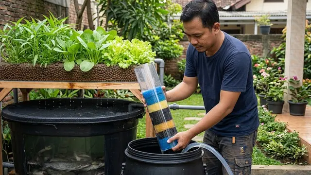 Cara Membuat Aquaponik Lele Sederhana untuk Menanam Sayuran di Pekarangan Rumah (AI Generated)