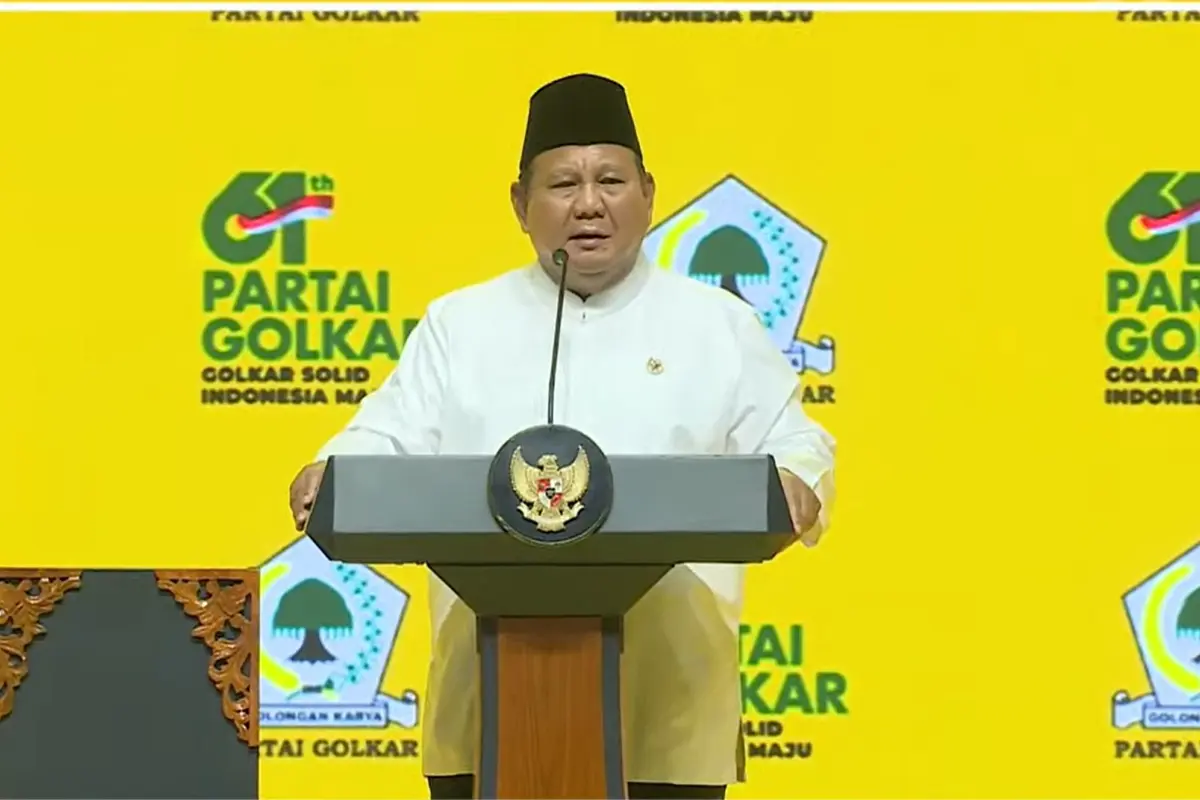 Presiden Prabowo Subianto di Puncak HUT Ke-61 Partai Golkar, Jumat (5/12/2025) malam.