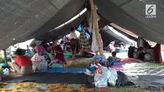 Ratusan kk pengungsi di dekat Gunung Sari, Lombok Barat tak bisa berbuat banyak, selain bertahan di tenda dan menunggu bantuan datang. Sejak pagi hari mereka hanya menunggu dan berharap musibah segera berakhir.