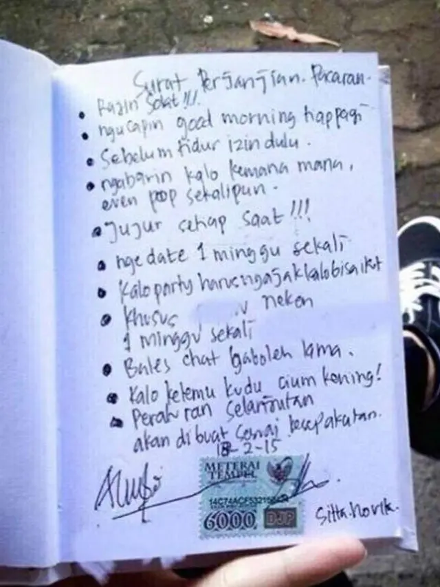 7 Potret Surat Perjanjian Pacaran Bermaterai Ini Bikin Geleng Kepala