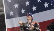 Pembalap Aprilia Racing, Maverick Vinales, berhasil meraih podium juara di MotoGP Amerika Serikat 2024 di&nbsp;Circuit of the Americas, Austin, Senin (15/4/2024) dini hari WIB. (A