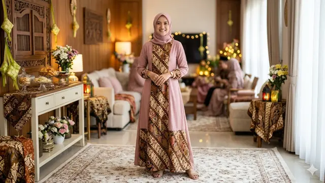 Model Gamis Kombinasi Corak Polos Terbaru (Foto: Gemini AI)