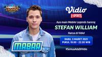 Live streaming Main Bareng Stefan William, Rabu (3/3/2021) pukul 19.00 WIB dapat disaksikan melalui platform Vidio, laman Bola.com, dan Bola.net. (Dok. Vidio)