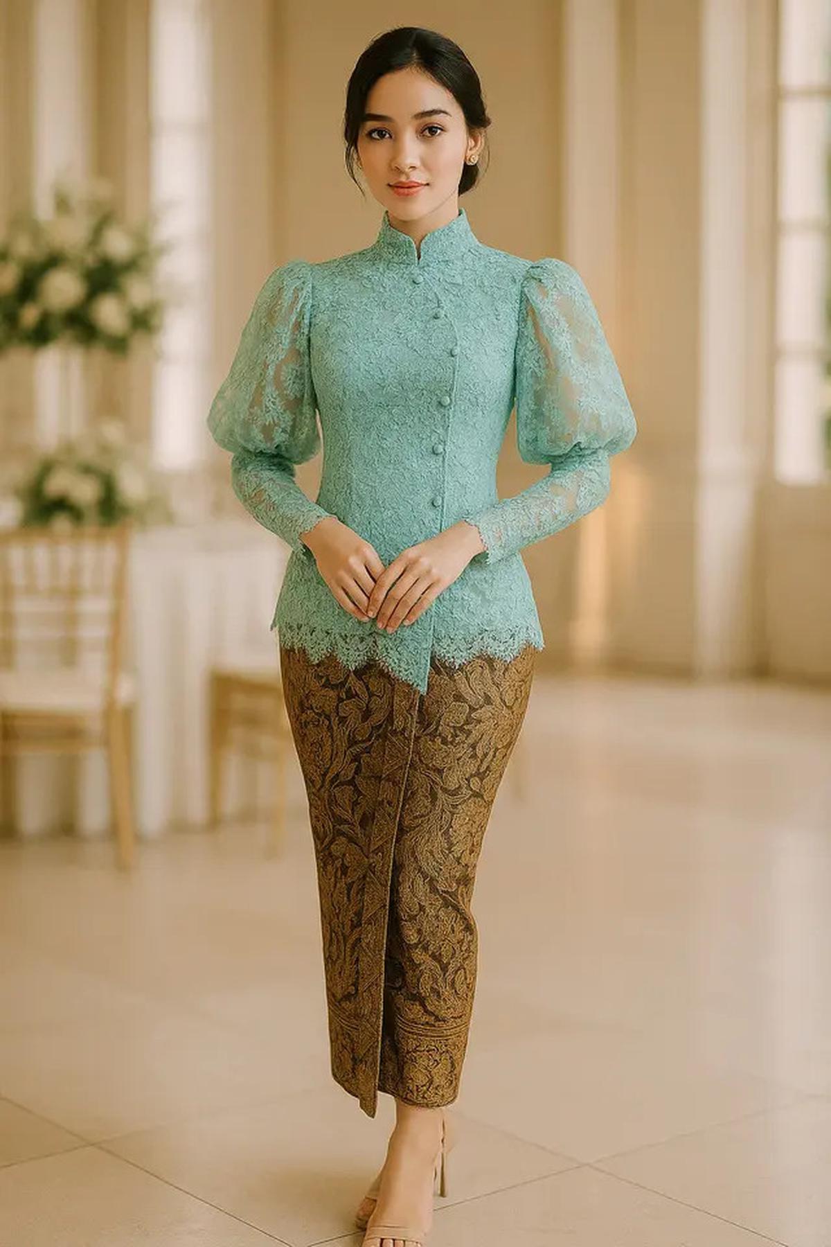 8 Model Kebaya Janggan Brokat Lengan Balon yang Kini Tren di 2025, Tampil Fresh dan Elegan
